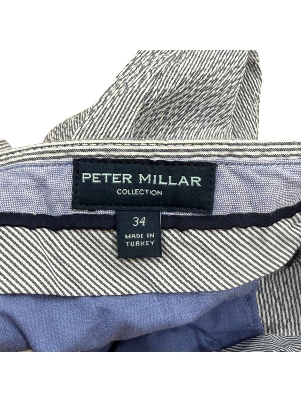 Peter Millar Mens Size 34 Seersucker Pants Blue White Striped Cotton Crepe - Picture 3 of 7